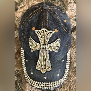 Cool Bling Cross Rhinestone Denim Hat